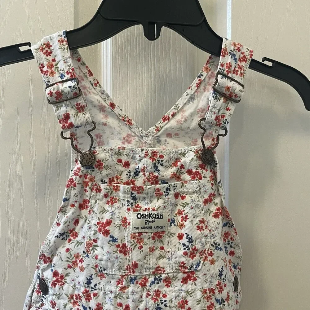 Oshkosh B'gosh Red White Blue Floral Overall Dress Cotton Girls Size 3T